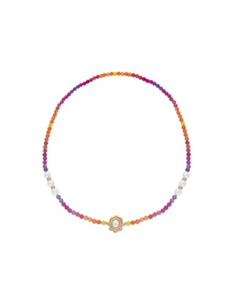 Collar Color Pop Sunset con piedras degradé y perlas blancas en Gold plated | Perlas Majorica