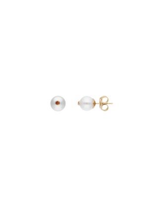 Gold plated Color Pop earrings with round white pearl and orange zirconia | Majorica Pearls