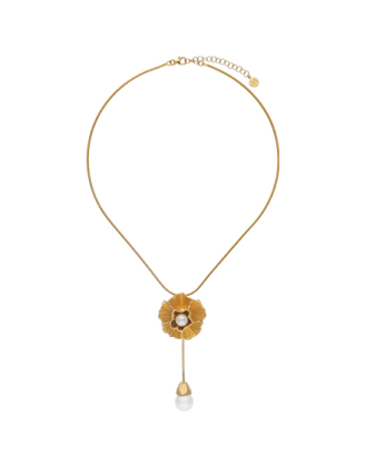 Gold plated Clavelina white pearl chain necklace | Majorica Pearls