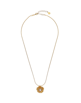 Gold plated Clavelina pendant with chain with round white pearl  | Majorica Pearls