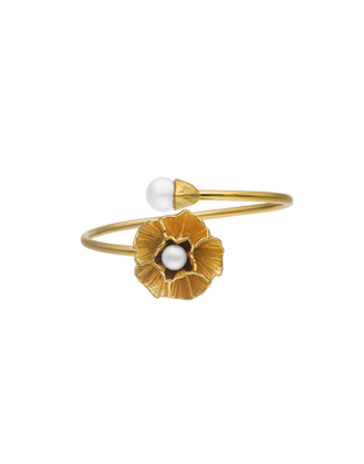 Brazalete rígido con perlas redondas blancas Clavelina en Gold plated | Perlas Majorica