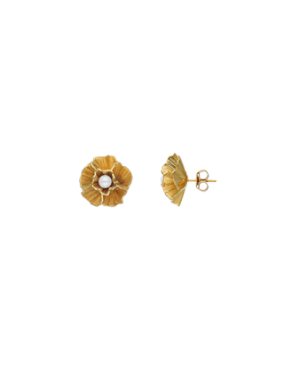 Gold plated Clavelina short earrings with a white pearl | Majorica Pearls