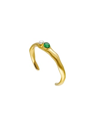 Inox Steel Rigid Feme narrow bracelet with pearls and green agates | Majorica Pearls