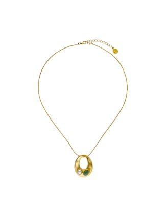 Feme Halskette mit weißer Perle und grünem Achat Inox Steel | Majorica Perlen