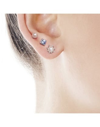 Earrings Cies silver mini flower with 4mm white pearl