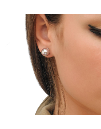Ohrringe Lyra silber mit cremefarbener Perle 10 mm