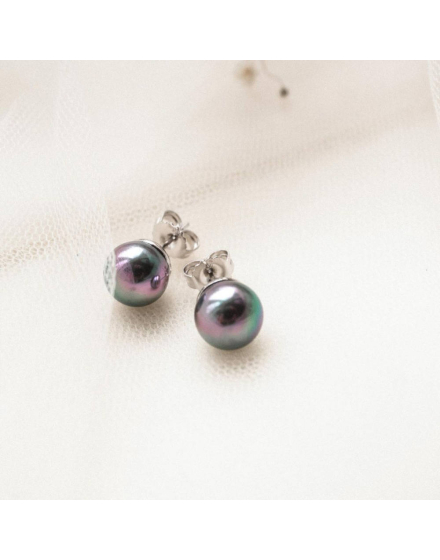 Silver earrings Lyra with 6mm gray pearl