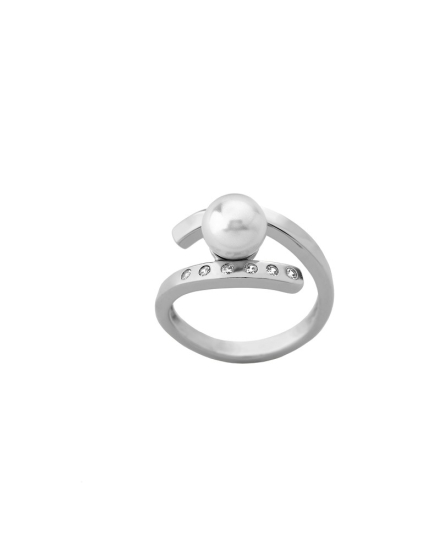 Silver ring Selene with pearl and zircons
