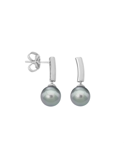 Earrings Espiga silver with 8mm gray pearl