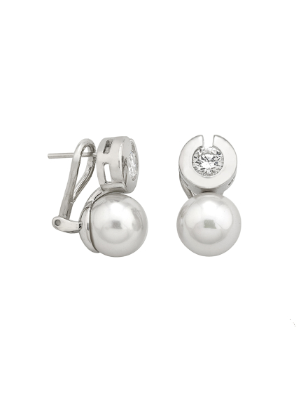 Pendientes Exquisite plata con perla blanca 10mm y circonitas