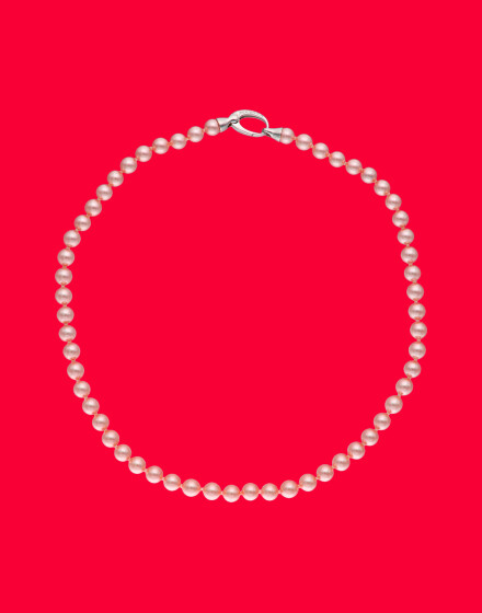 Kette Lyra silber mit rosa Perlen 6 mm, 40 cm