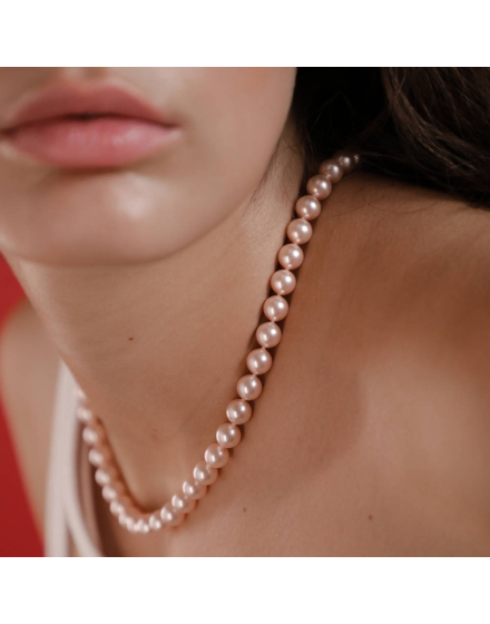 Collar Lyra plata perlas rosas 6mm 40cm