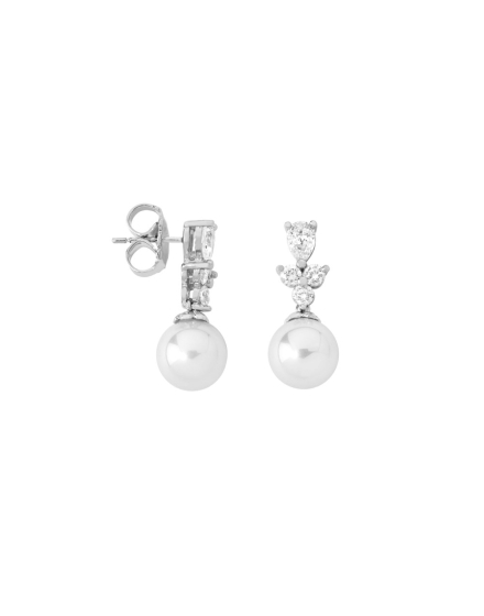 Earrings Venus silver with 10mm white pearl and zircons