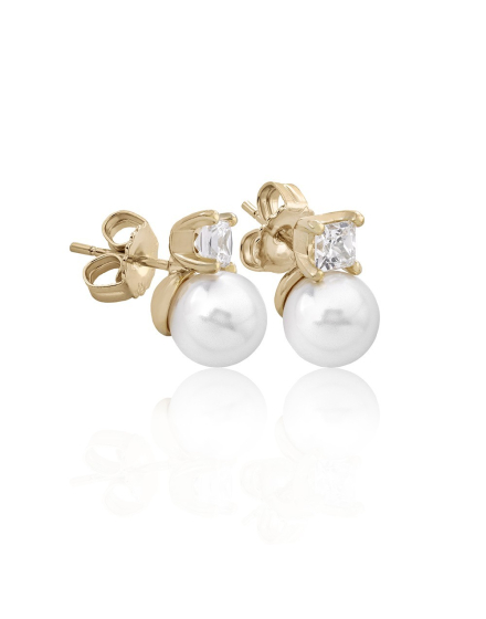 Earrings Selene gold plated with 8mm white pearl and zircons
