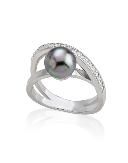 Gekreuzter Ring Exquisite mit grauer Perle