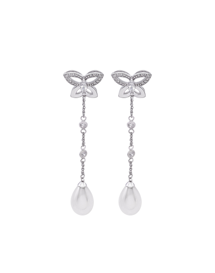 Pendientes de perlas y circonitas Danzarina, Majorica, pearl earrings and zircons