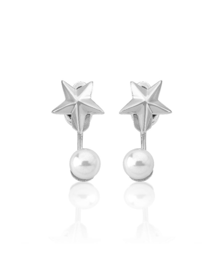 Earrings Rock Star steel with 6mm white pearl