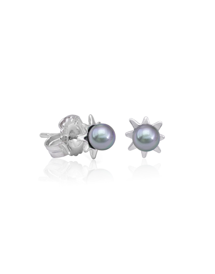 Ohrringe Cies silber Mini-Blüte mit grauer Perle 4 mm