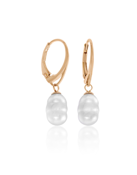 Earrings Lyra gold plated with 8mm white baroque pearl