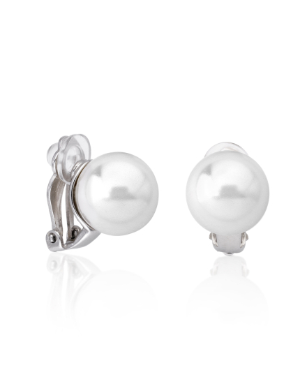 Earrings Lyra silver with 12mm white pearl omega clasp