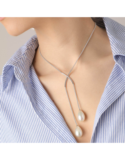 Elixa long  rhodium-plated necklace