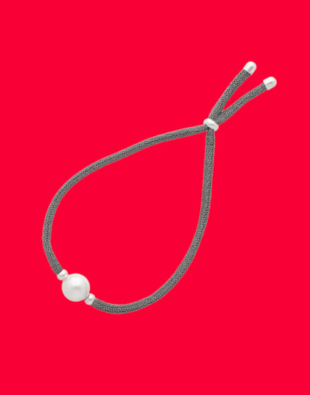 Adjustable grey stretch Serena bracelet with pearl