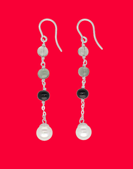 Pendientes largos de gancho con perla Majorica y cristal de murano, pearl earrings, majorica, murano glass
