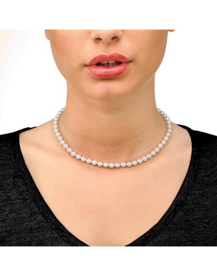 Collar Lyra plata perlas blancas 6mm 40cm