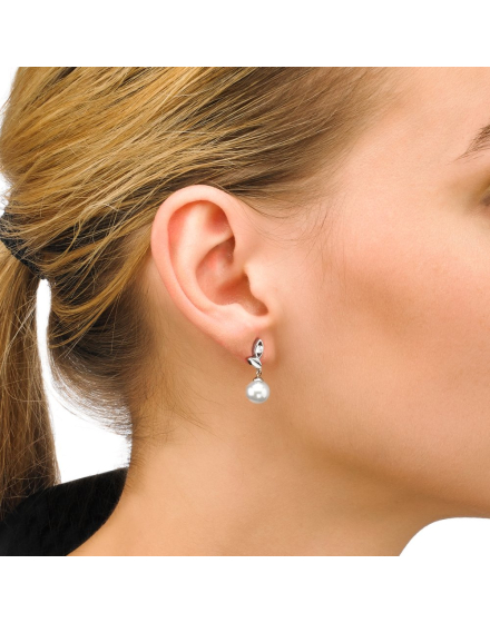 Ohrringe Selene silber mit weisser Perle 8 mm und Zirkonias