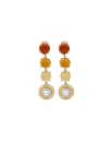 Pendientes de perlas Majorica y cristal de murano ámbar, pearl earrings Algaida with amber murano glass