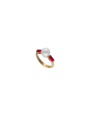 Gold plated Selene gold-plated ring with pearl and ruby red zirconia | Majorica Pearls