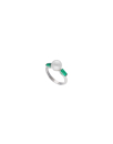 Rodhium silver Selene silver ring with pearl and emerald green zirconia | Majorica Pearls